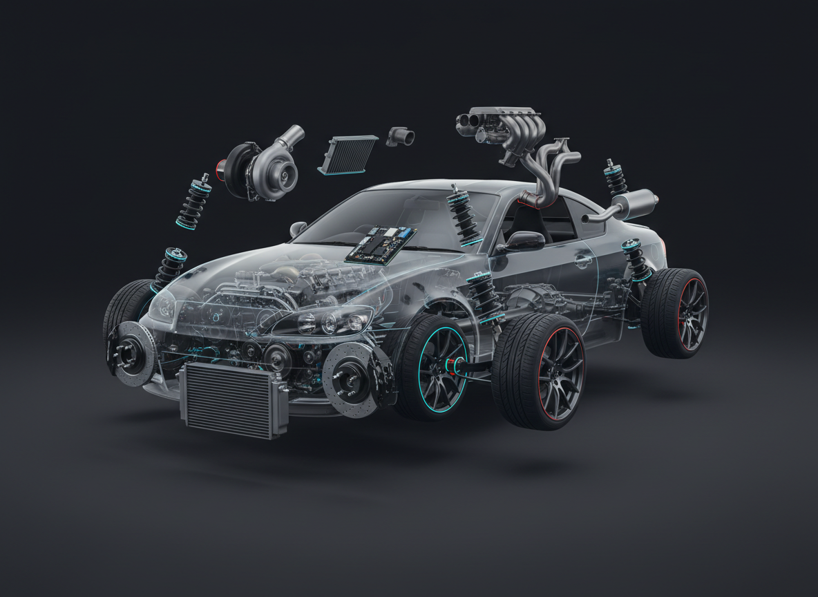 Exploded performance car with selectable systems