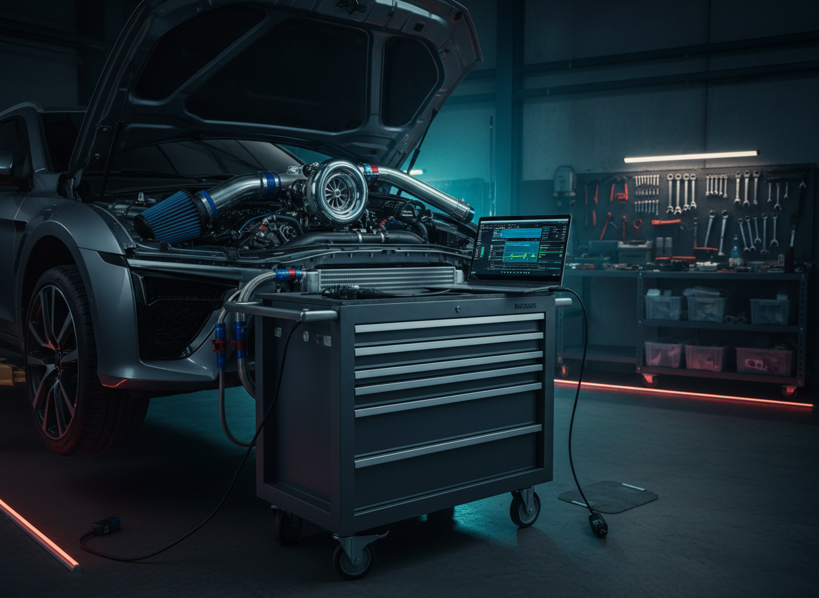 Close diagnostic view of engine and turbo systems