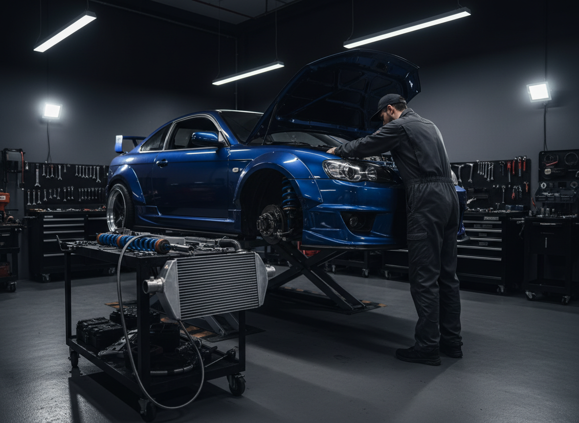 Vehicle on a lift during installation